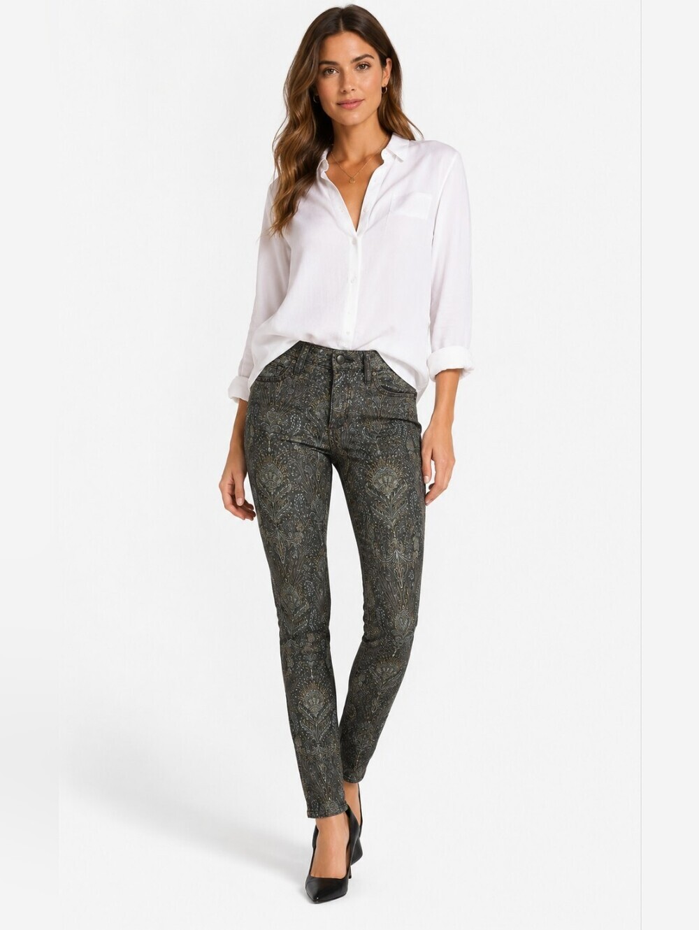 ❤ JOES COATED SKINNY JEANS IN BLACK BAROQUE PRINT, 00 (24)
